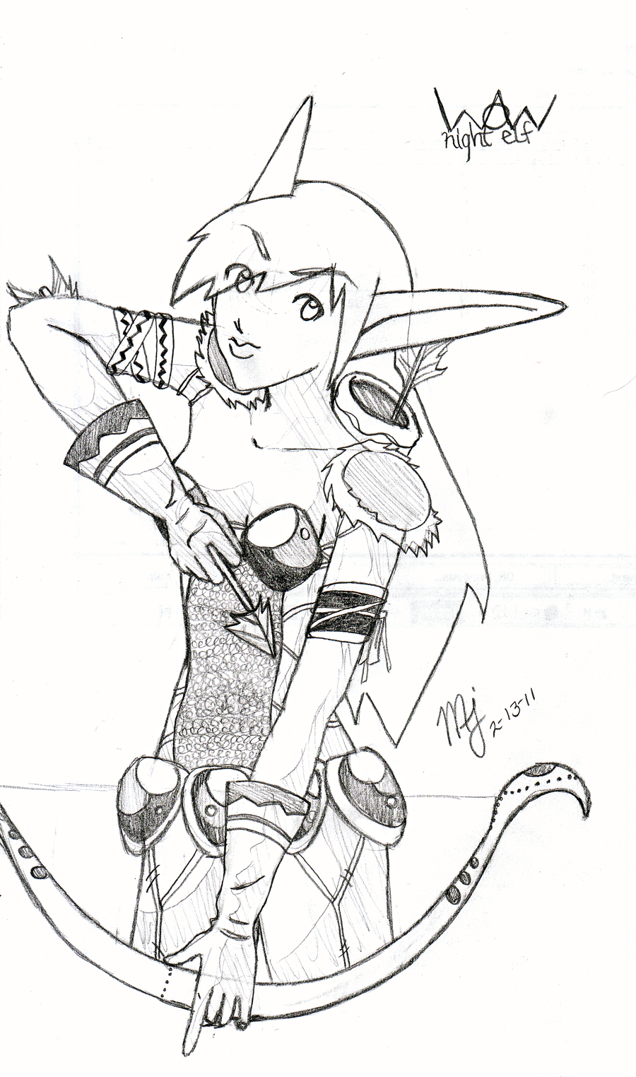 900x1524 Wow Night Elf Hunter Sketch By Fujicama