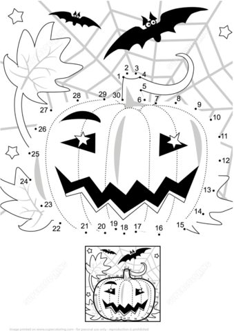 339x480 Halloween Night Scene With Pumpkin Bats And Spiderweb Dot To Dot