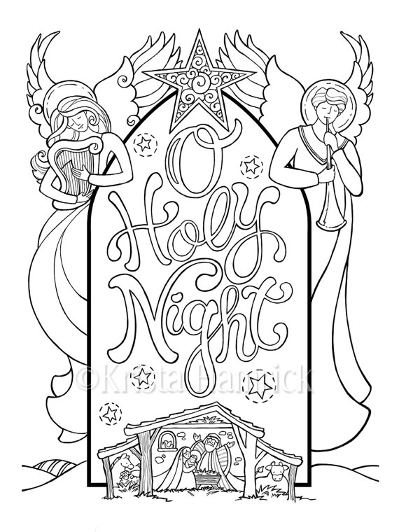 570x760 O Holy Night Nativity Scene Coloring Page In Two Sizes 8.5x11