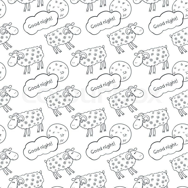 800x800 Black And White Seamless Vector Pattern With Images Cute Sheep