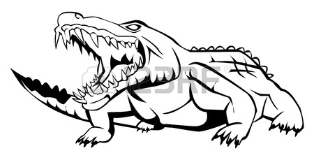 450x229 Contour And Silhouette Of A Crocodile On White Background, Vector