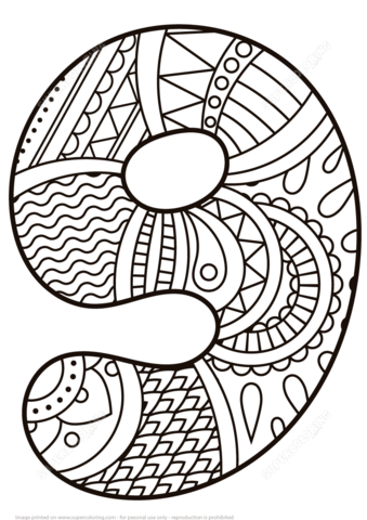 339x480 Number 9 Zentangle Coloring Page Free Printable Coloring Pages