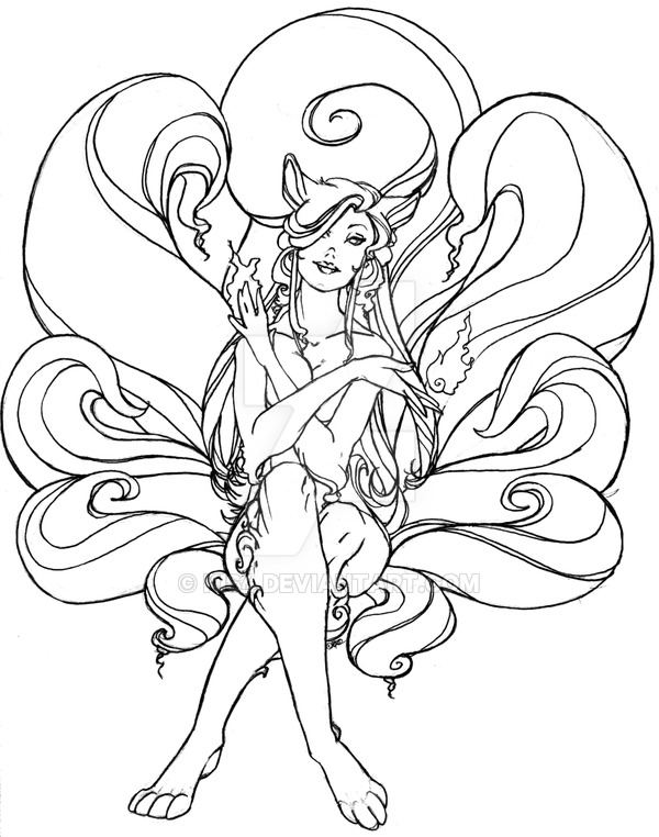 600x762 Ninetails Lineart By Kis4