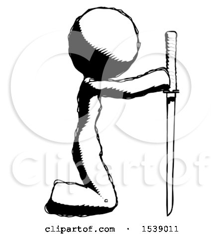 450x470 Ink Design Mascot Woman Kneeling With Ninja Sword Katana Showing