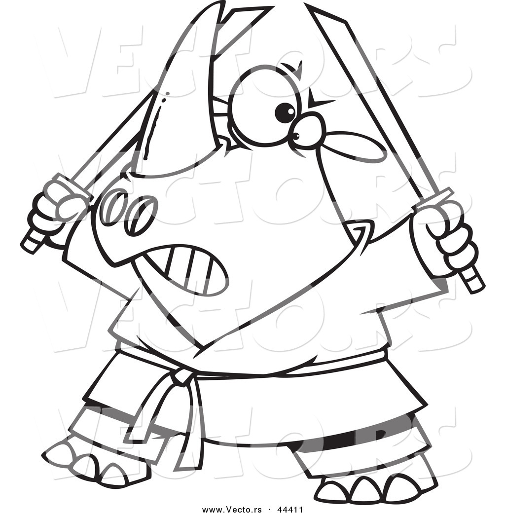 1024x1044 Vector Of A Tough Cartoon Ninja Rhino Holding Swords