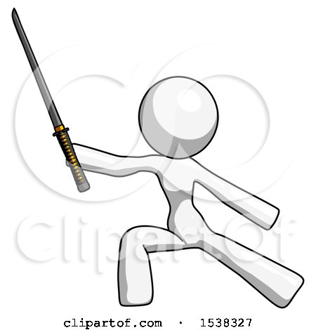 450x470 White Design Mascot Woman With Ninja Sword Katana In Defense Pose
