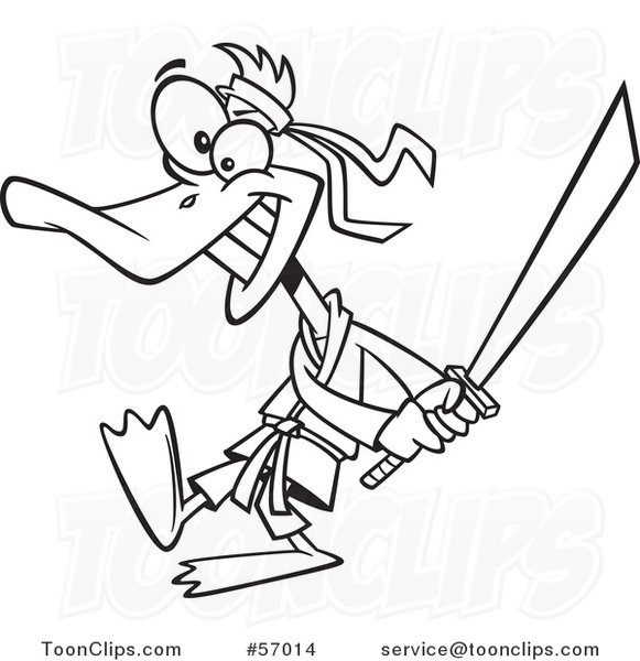 581x600 Cartoon Outline Ninja Duck Swinging A Katana Sword