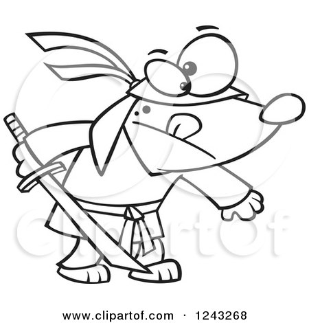 450x470 Clipart Of A Black And White Cartoon Ninja Dog Holding A Sword
