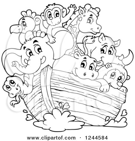 450x470 Clipart Of Black And White Cute Happy Animals On Noahs Ark