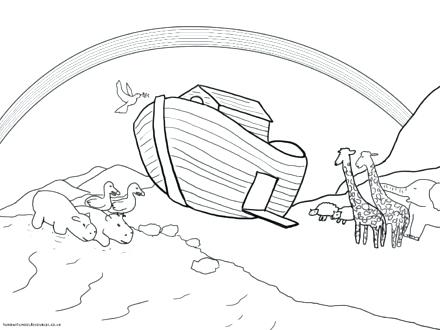 440x330 Noahs Ark Coloring Page With Rainbow Plus Ark Rainbow Coloring