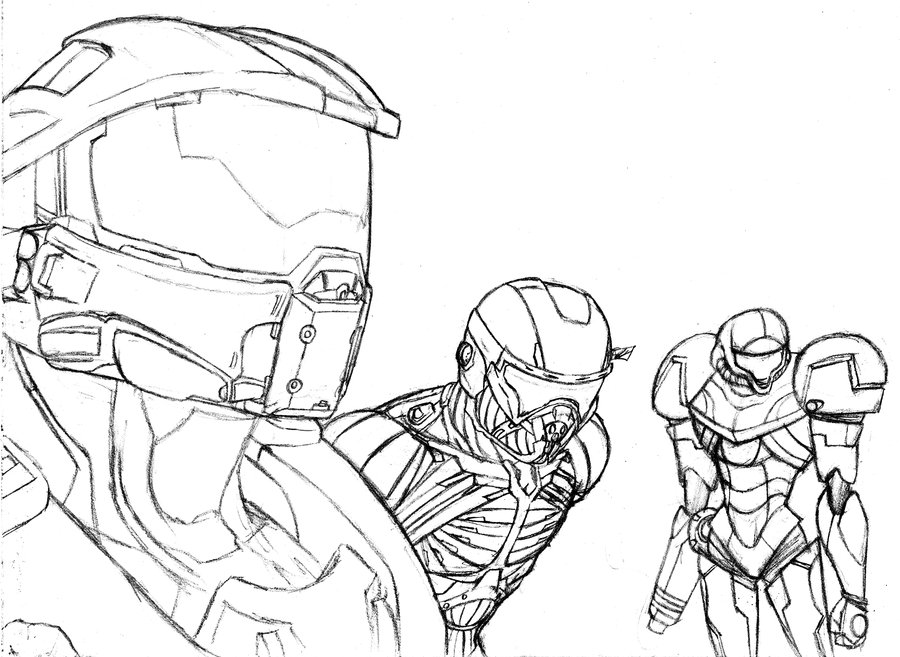 900x657 Master Chief, Nomad, And Samus By Amrock