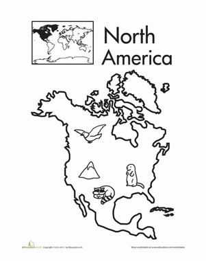301x380 Color The Continents North America Worksheet