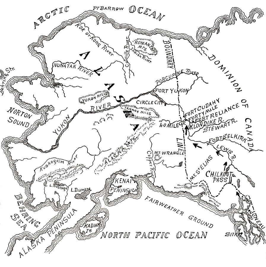897x900 Map Of The Klondike Gold Diggings And Vicinity, Alaska Drawing By