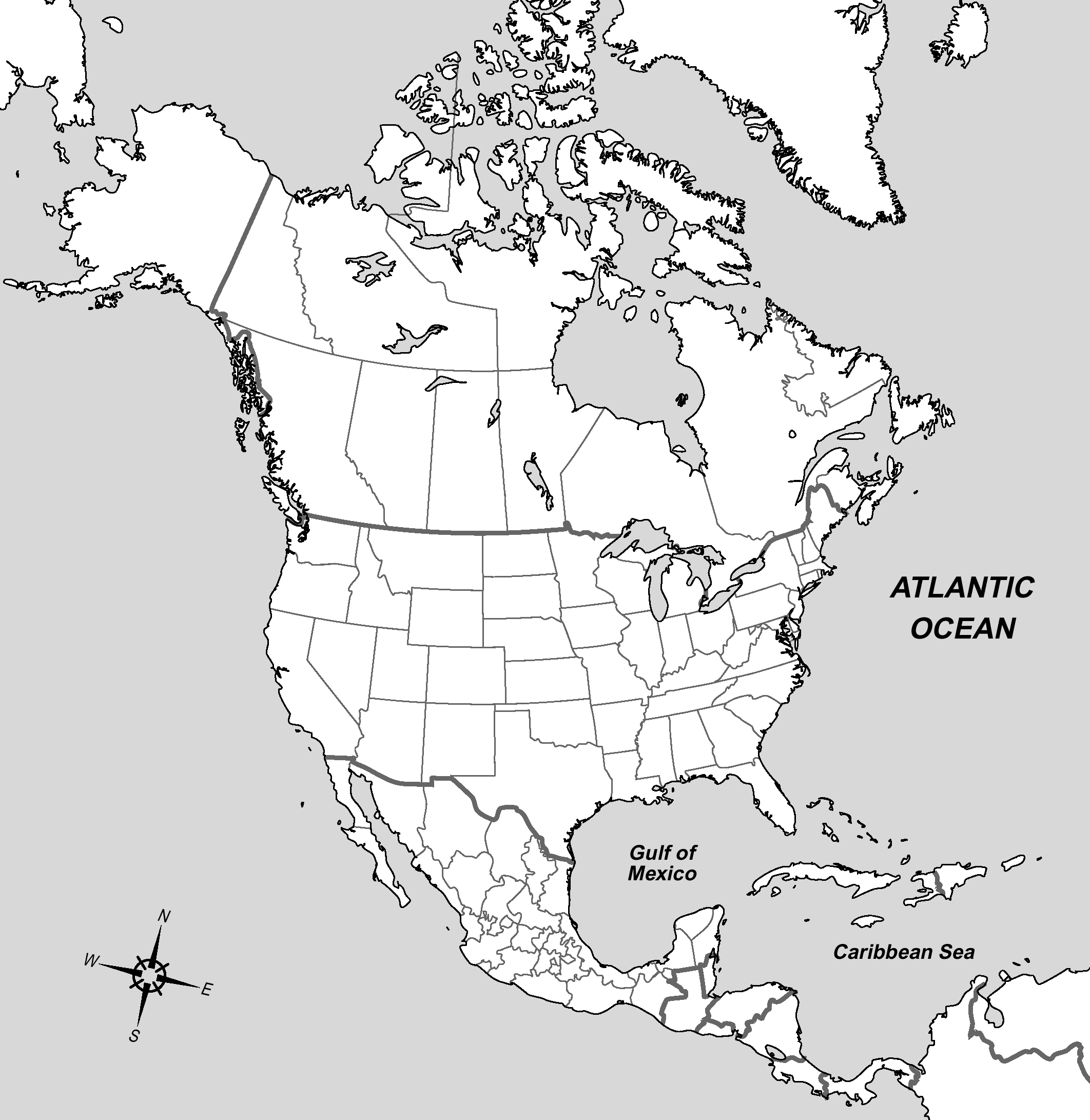 2124x2182 North America Blank Map, North America Atlas
