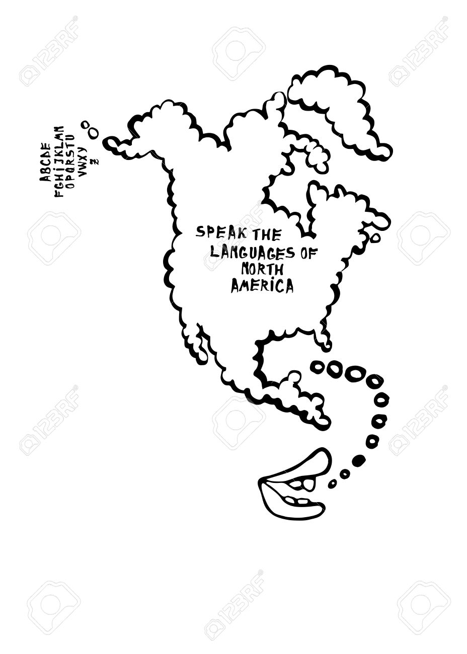 928x1300 Language Learning Map With Mouth Speaking Cartoon, The Map Is
