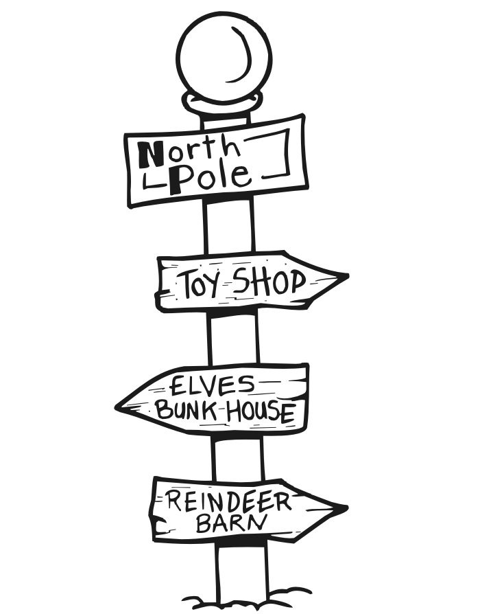700x894 Printable Christmas Coloring Page Of A North Pole Signpost