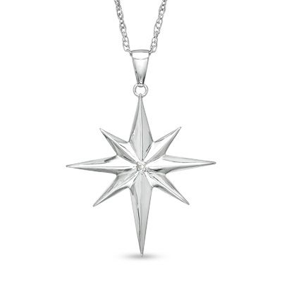 400x400 Precious Diamond Accent North Star Pendant In Sterling