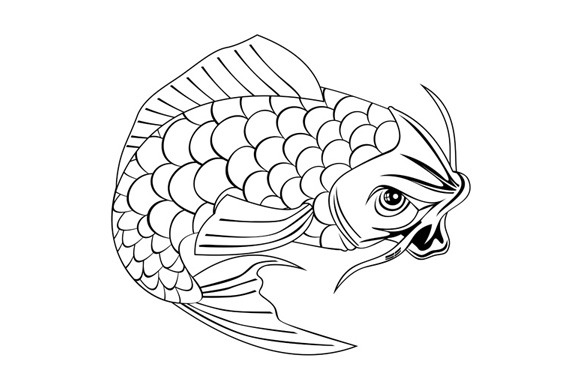 580x386 Koi Carp Fish Jumping Line Drawing @photoshoplady Illustrations