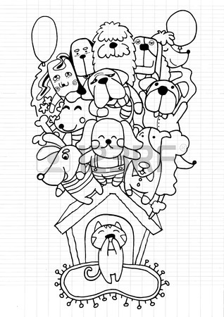 318x450 Hipster Funny Dogs Set ,drawing Style Pen On Paper Notebook Doodle