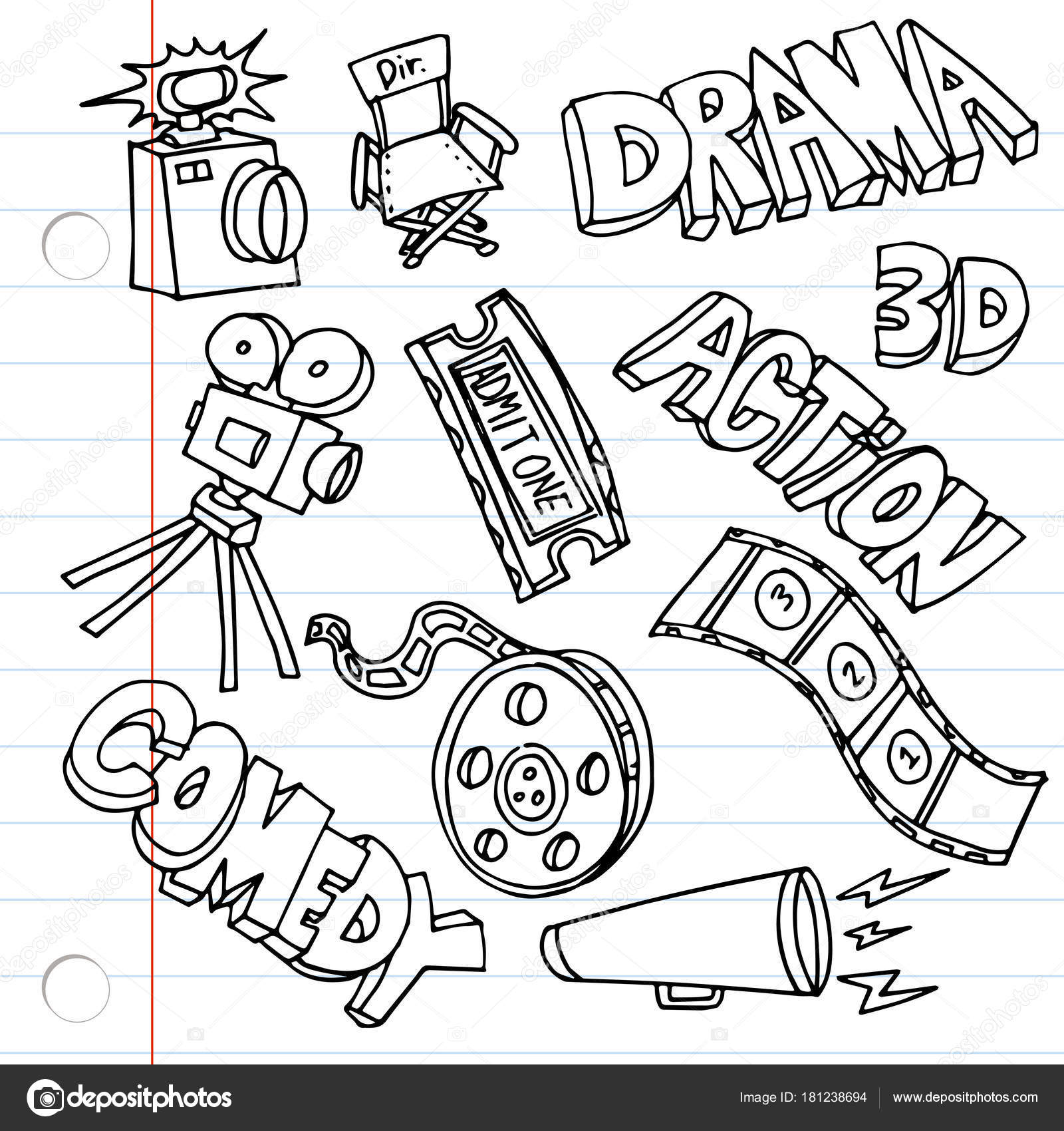 1600x1700 Notebook Paper Entertainment Drawings Stock Vector