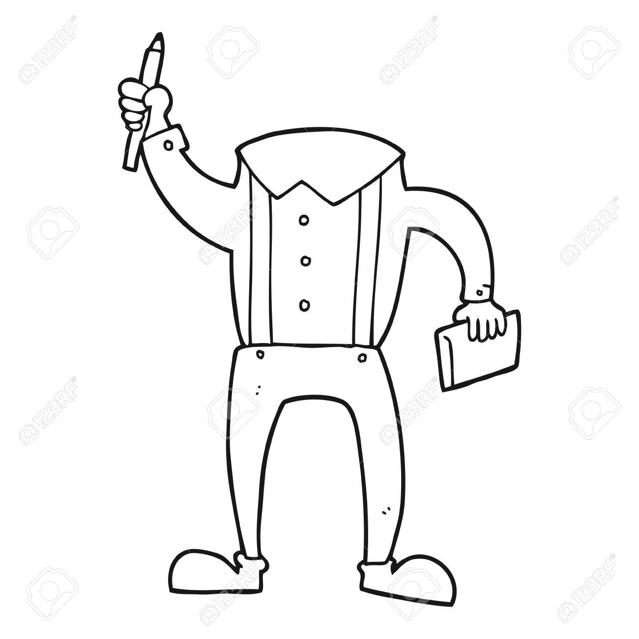 1300x1300 Freehand Drawn Black And White Cartoon Headless Body With Notepad