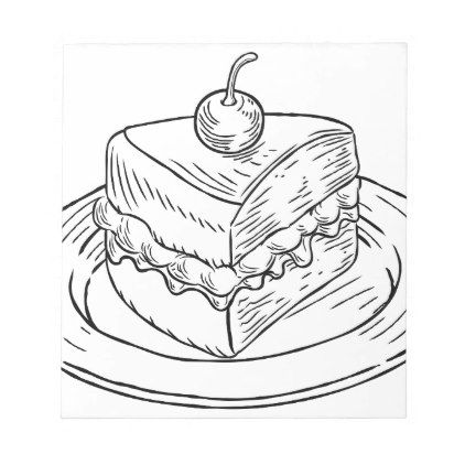 422x422 Cake Slice Vintage Retro Woodcut Style Notepad Retro, Cake