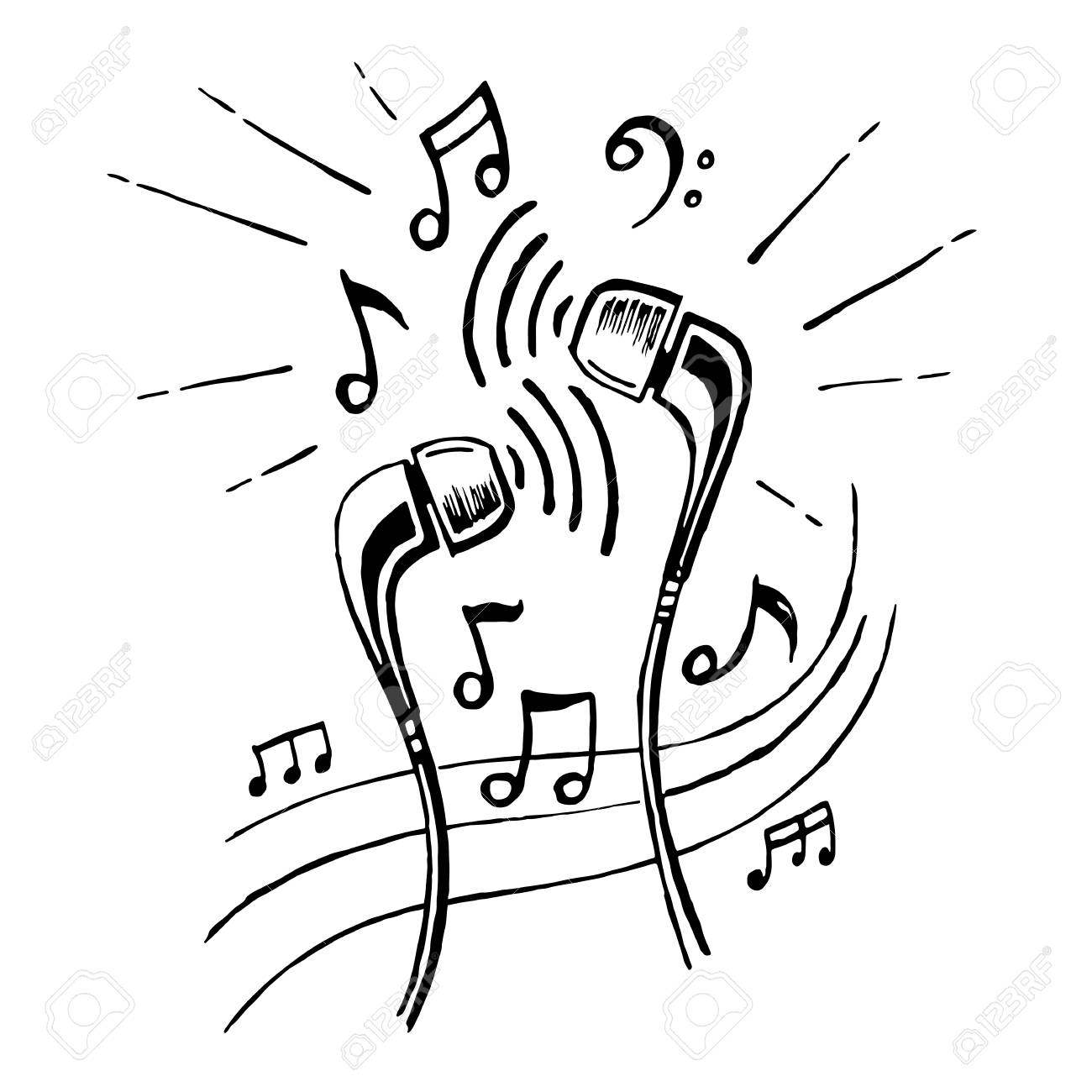 1300x1300 Headphones Doodle Sketch Style Vector Illustration With Musical