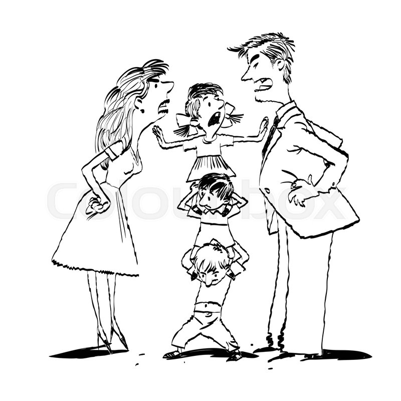 800x800 Quarrel In The Family, Mom And Dad Fighting, Kids Calm, Hand Drawn