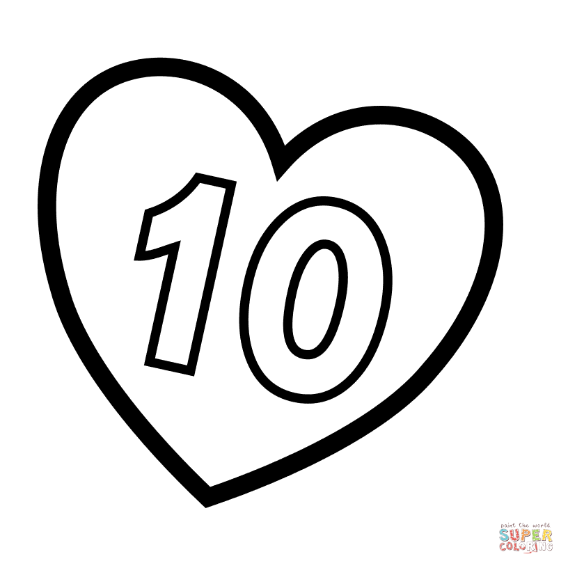 816x816 Number 10 In Heart Coloring Page Free Printable Coloring Pages