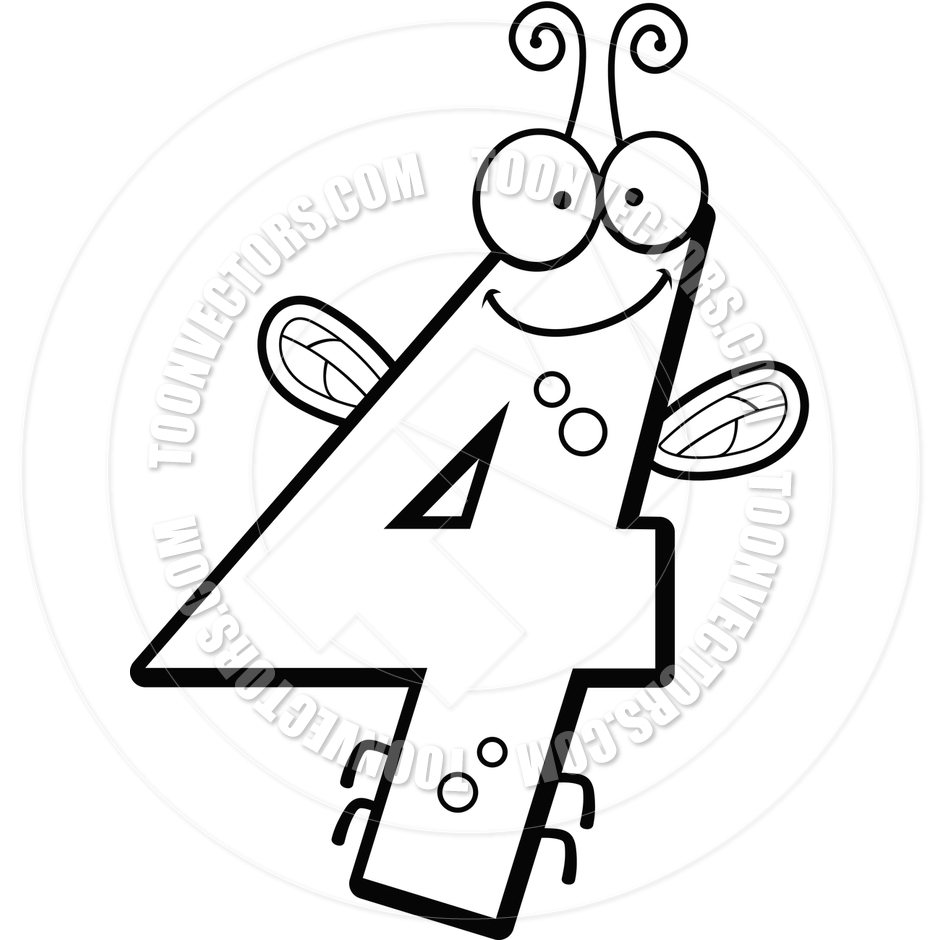 940x940 Cartoon Number Four Bug (Black And White Line Art) By Cory Thoman