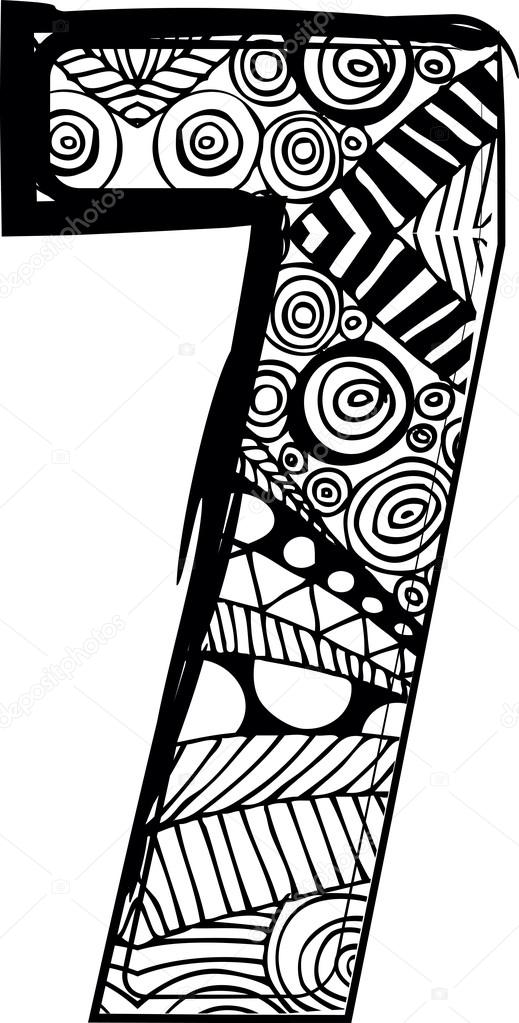 519x1023 Number 7 With Abstract Drawing. Vector Illustration Stock Vector