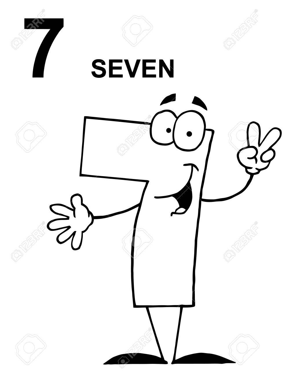 1050x1300 Friendly Outlined Number 7 Seven Guy With Text Stock Photo