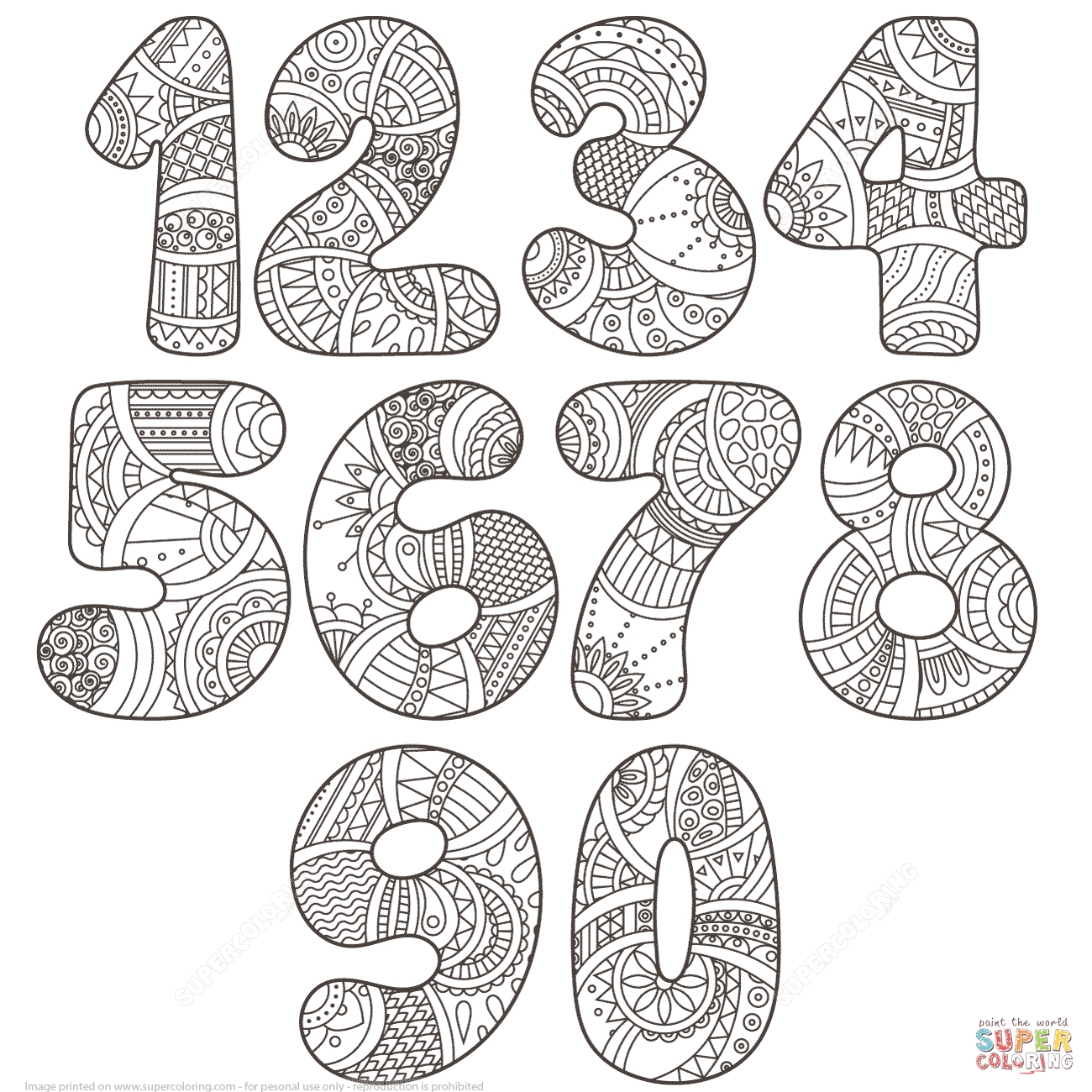 1300x1300 Zentangle Numbers Set 0 9 Coloring Page Free Printable Coloring