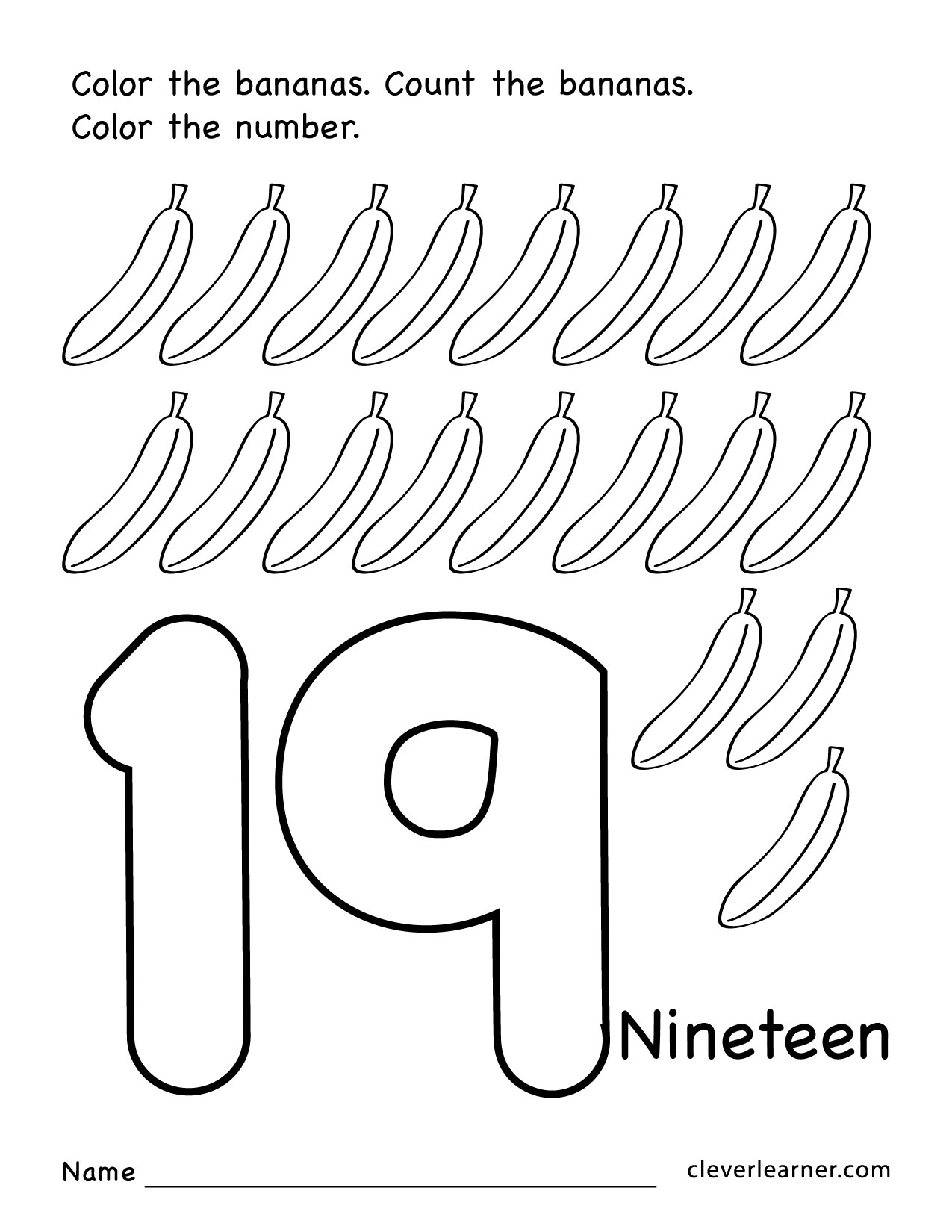 1275x1650 Number 19 Writing, Counting And Identification Printable