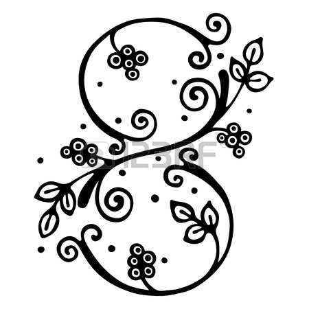 450x450 Vector Hand Drawn Illustration, Decorative Stylized Number Eight
