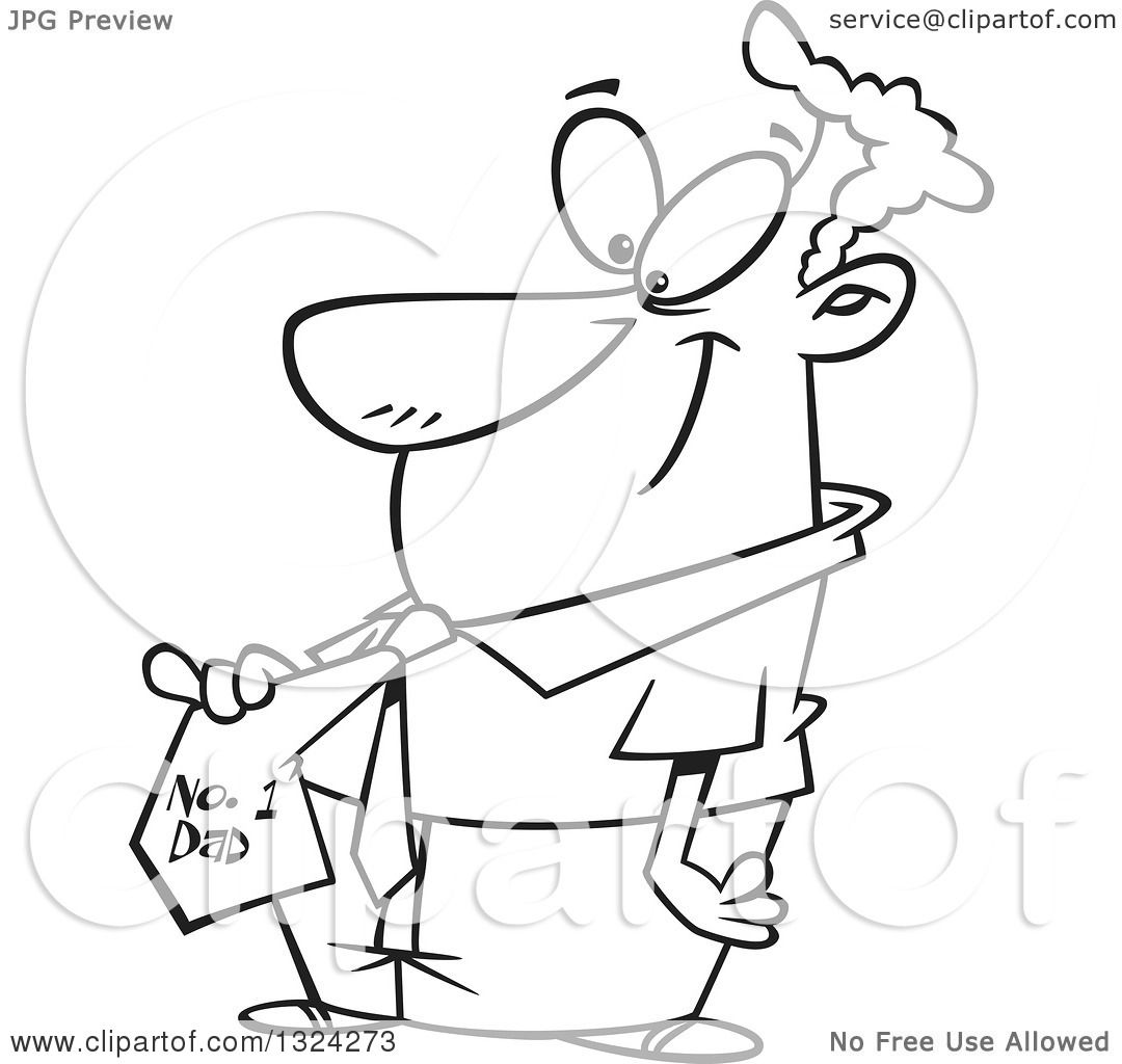 1080x1024 Lineart Clipart Of A Cartoon Black And White Happy Father Smiling