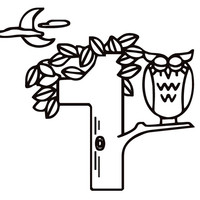 200x200 Number One (Owl And Moon) Coloring Page