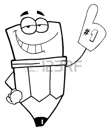 381x450 Outlined Pencil Guy Wearing A Number One Glove Royalty Free