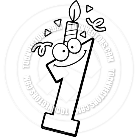 460x460 Cartoon Birthday Number One (Black And White Line Art) By Cory