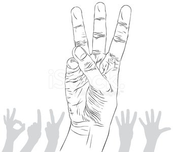 341x299 Numbers Hand Signs Set, Number Three, Detailed Black And White