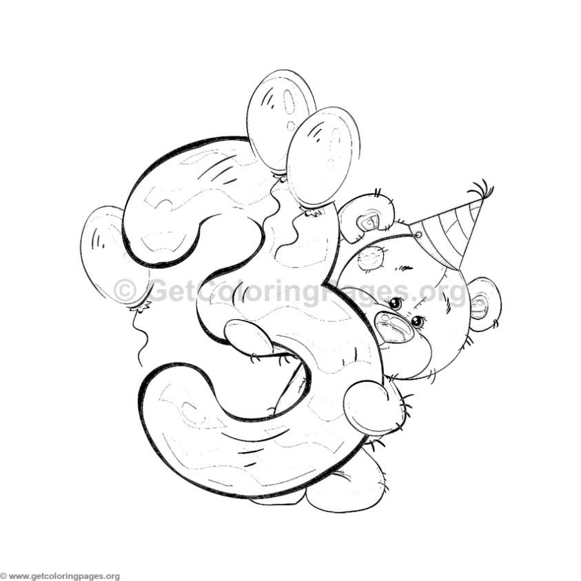 843x843 Teddy Bear Number Three Coloring Pages