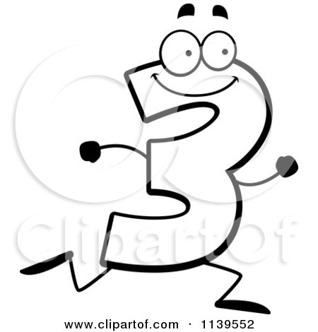 450x470 Cartoon Clipart Of A Black And White Running Number Three