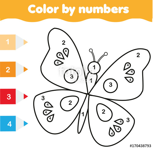 500x487 Coloring Page With Butterfly. Color By Numbers Educational