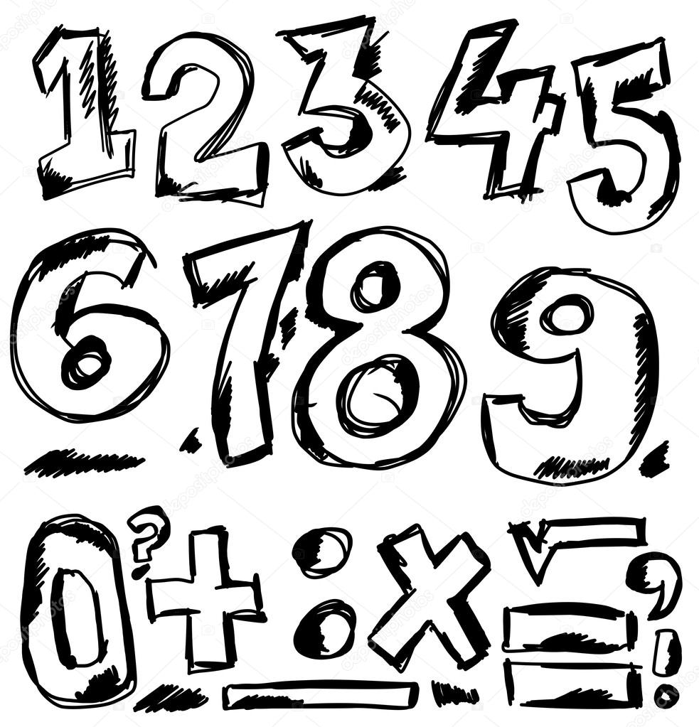 983x1023 Hand Drawn Numbers, Doodles Stock Photo Dusan964