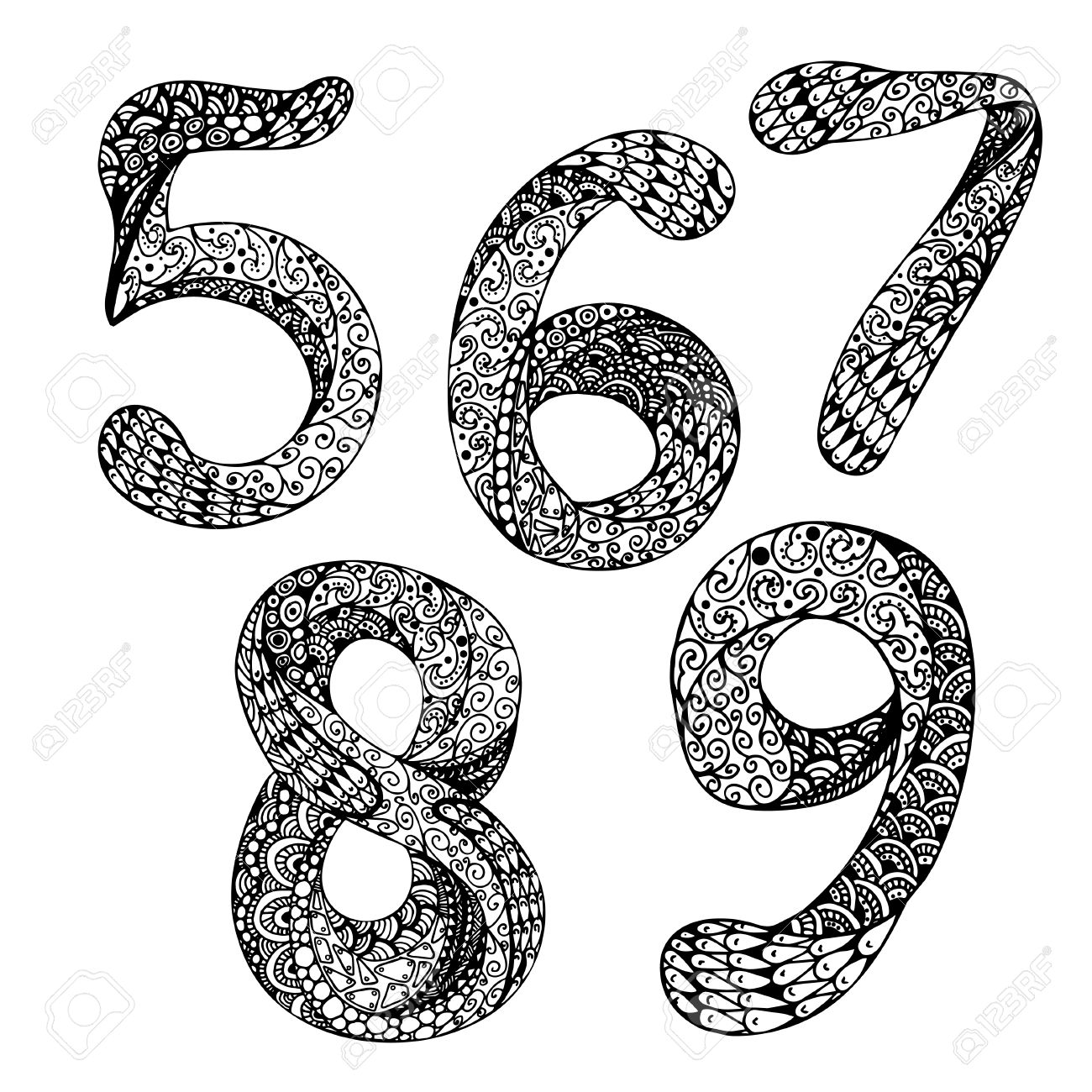 1300x1300 Vector Set Of Hand Drawn Numbers. Doodle Ink Drawing Traced