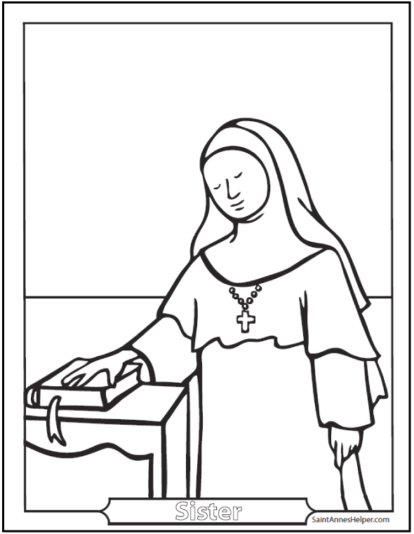 590x762 Nun Coloring Page Benedictine, Carmelite, Dominican