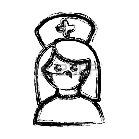 450x450 Monochrome Silhouette Half Body Nurse With Mask Vector