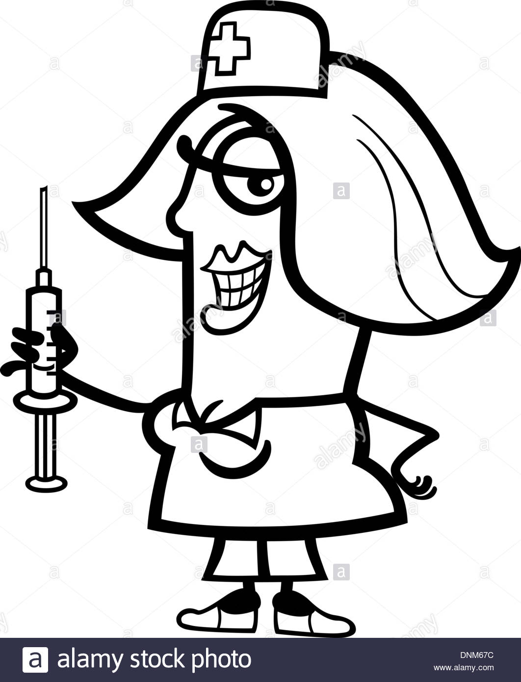 1062x1390 Black And White Cartoon Illustration Of Funny Female Nurse