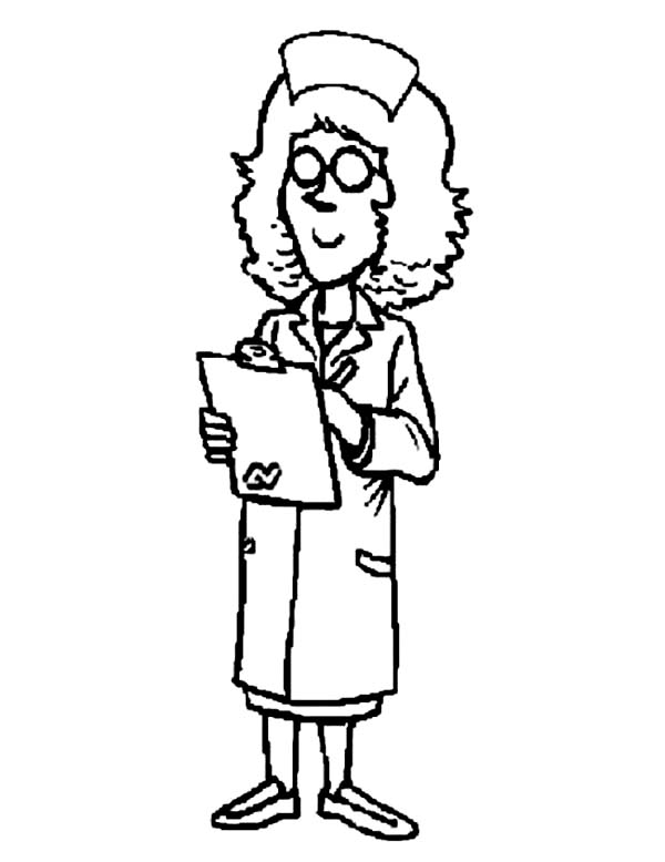600x778 Nurse Taking Note In Community Helpers Coloring Page