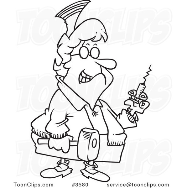 581x600 Cartoon Blacknd White Line Drawing Of Grim Nurse Holding